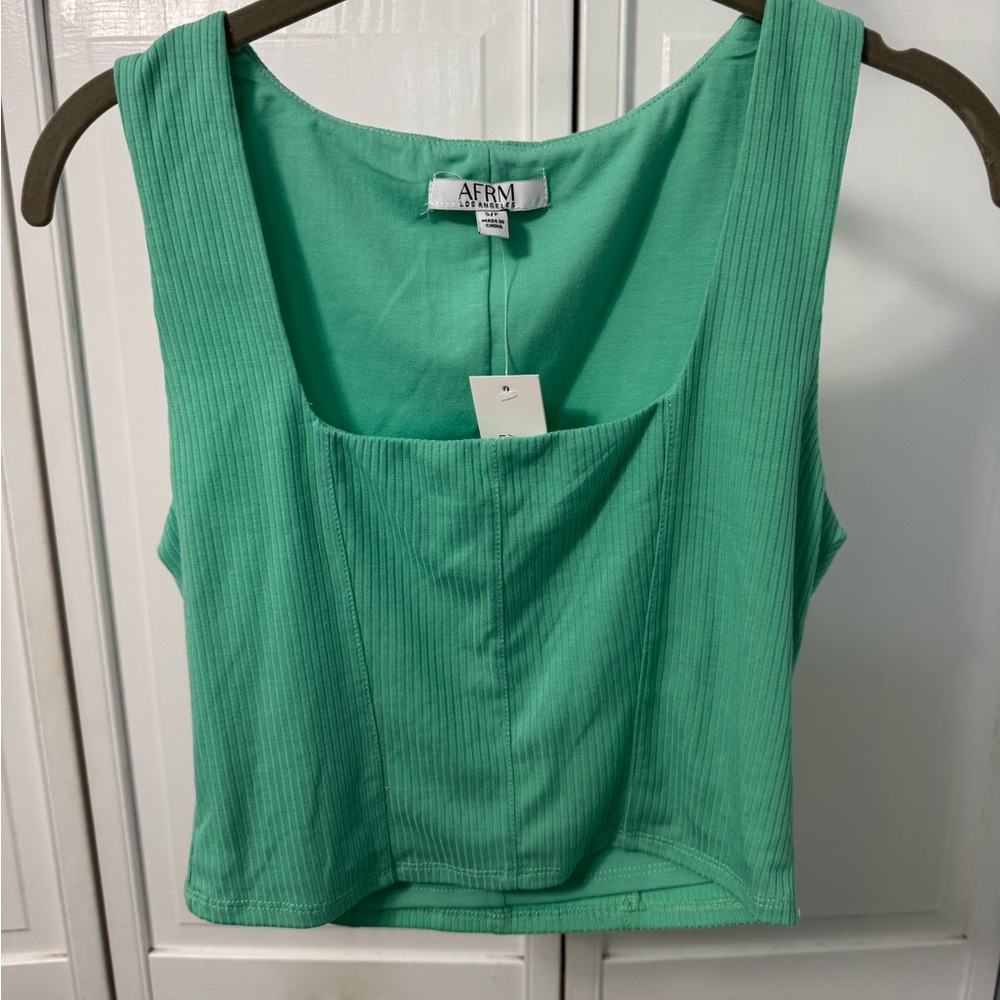AFRM NWT Lea Ribbed Square Neck Green Cropped Tank Top SP